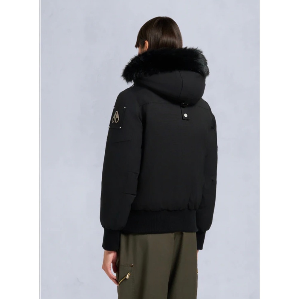 Moose Knuckles Debbie Shearling Trim Bomber Jacket Black L - Picture 2 of 13